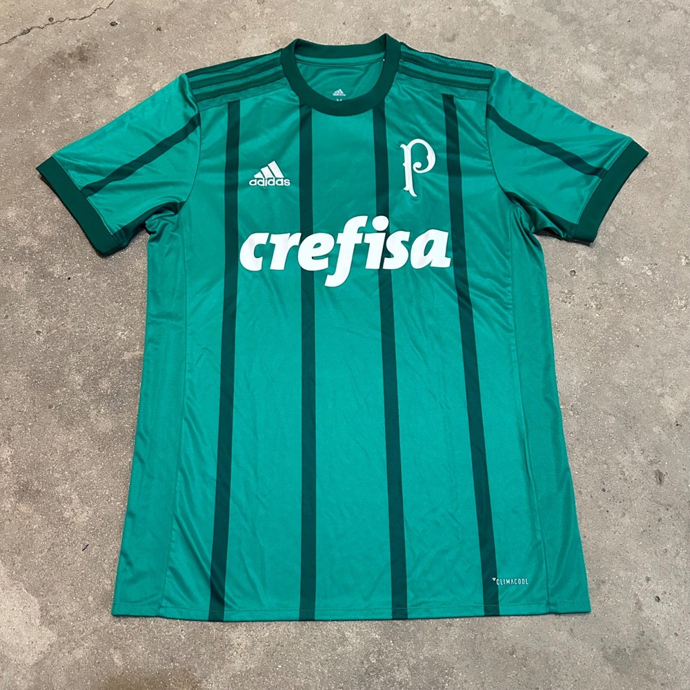 Adidas Palmeiras Soccer Jersey Mens Medium Green 2017 ClimaCool BK7490 Stripe